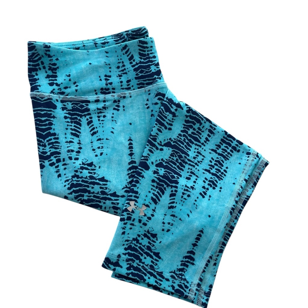 Under Armour Heatgear Womens M Aqua Blue Tie-Dye Snake Compression Crop Leggings